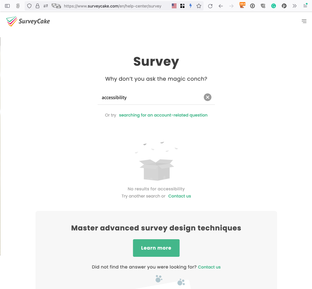 SurveyCake 的文件庫中找不到 Accessibility 這個詞